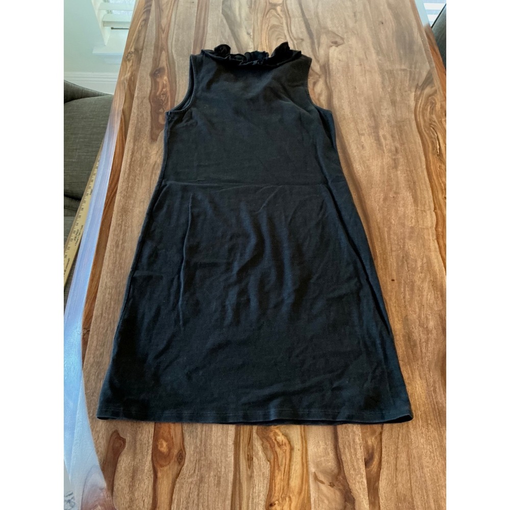 Talbots Petites Black Ruffle Neck Sleeveless Knit Shift Dress SP 100% Cotton - Picture 8 of 13